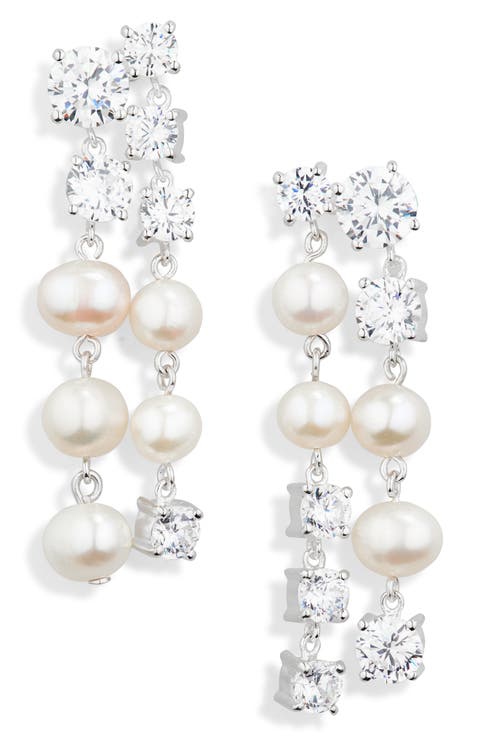 Cubic Zirconia & Freshwater Pearl Drop Earrings
