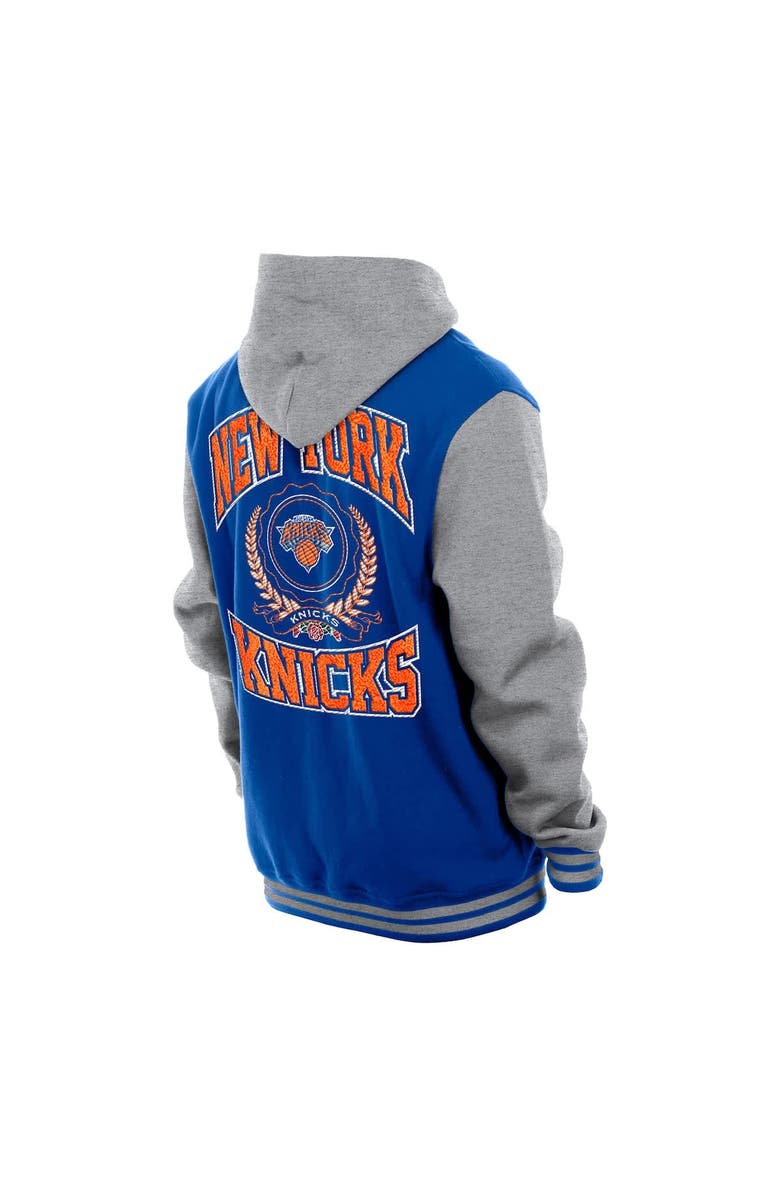 New Era Men's New Era  Blue New York Knicks Throwback Prep Chenille Full-Snap Hooded Varsity Jacket, Alternate, color, 
