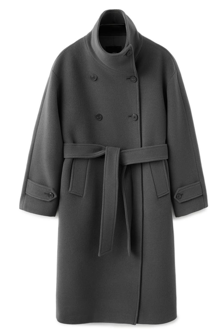 Belted Virgin Wool Blend Coat, Main, color, GREY