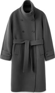 MANGO Belted Virgin Wool Blend Coat