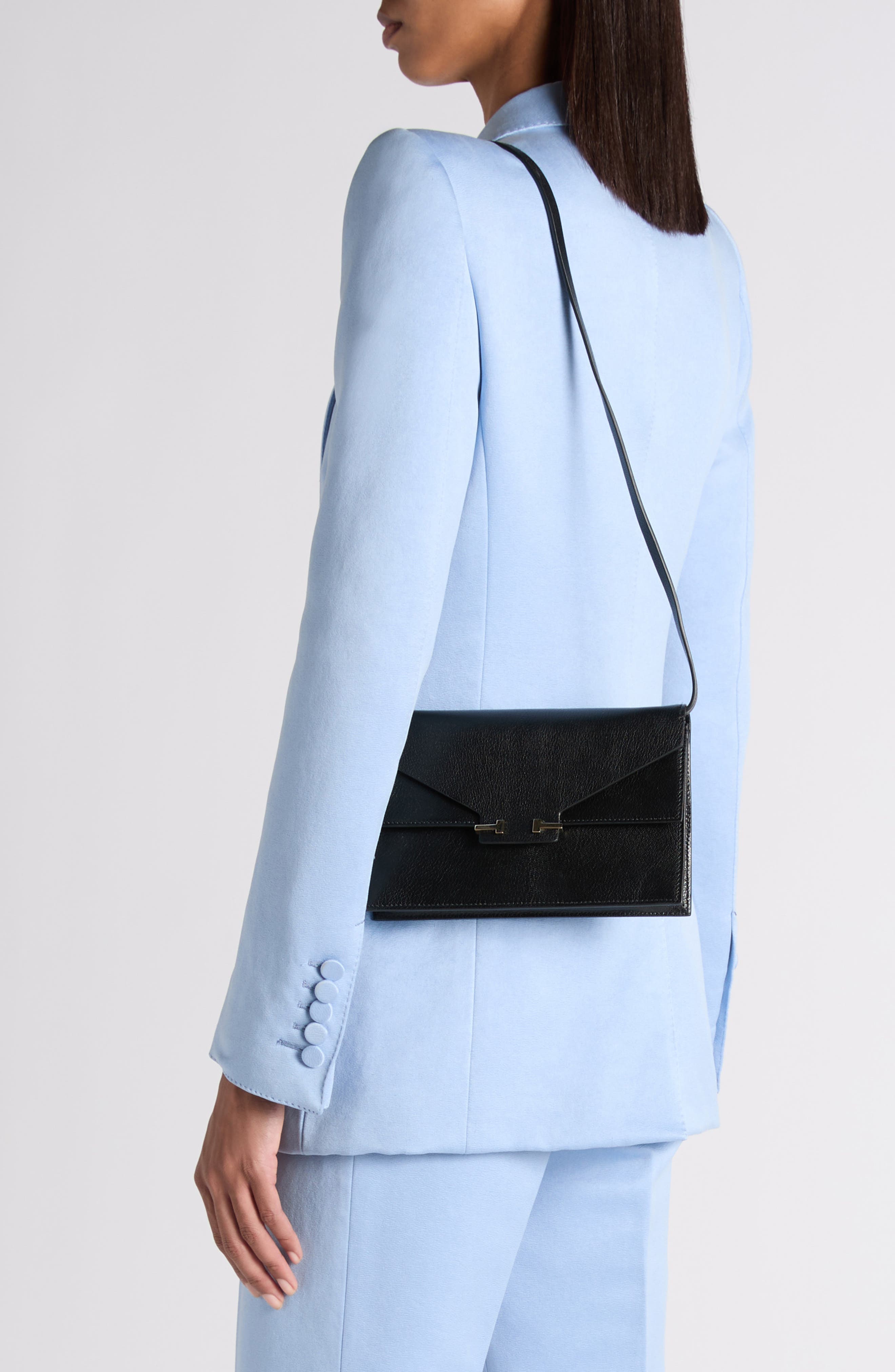 TOM FORD Mini Double T Leather Shoulder Bag, Alternate, color, Black