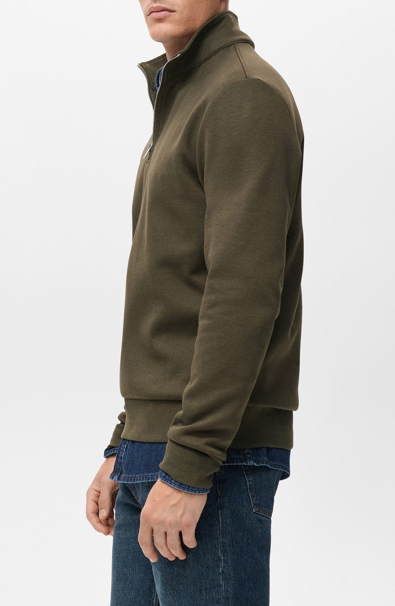 MANGO Quarter Zip Sweatshirt, Alternate, color, Olive Green
