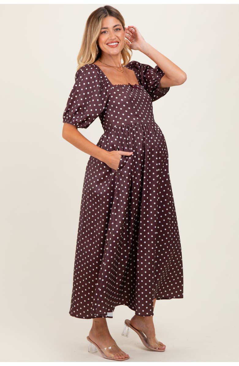 PinkBlush Polka Dot Square Neck Midi Dress, Alternate, color, Brown