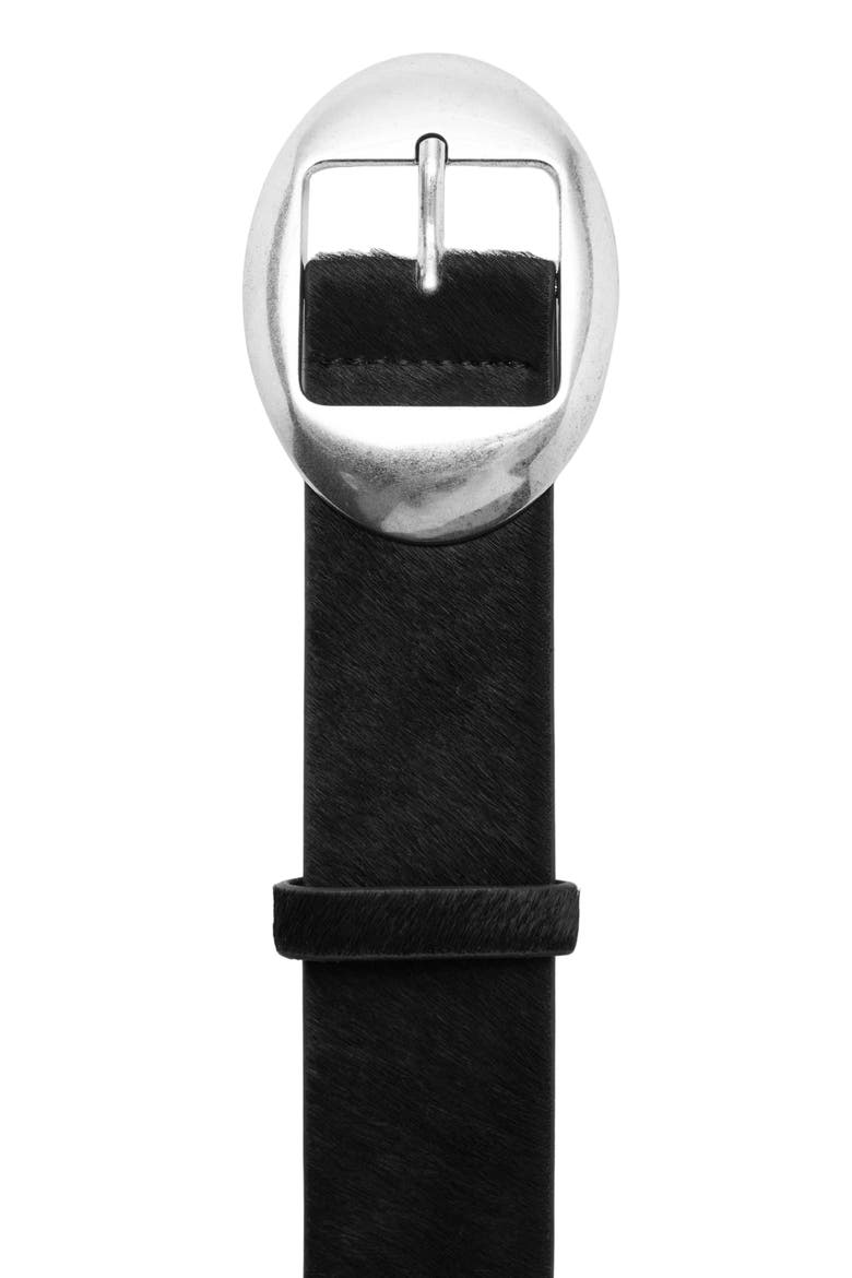 Oval Buckle Calf Hair Belt, Alternate, color, BLACK