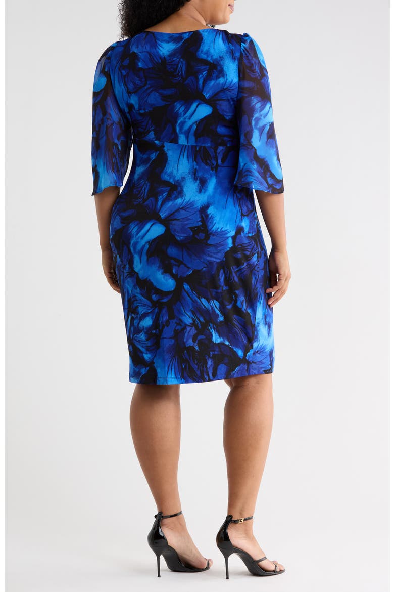 Floral Print Cape Sleeve Minidress, Alternate, color, SAPPHIRE