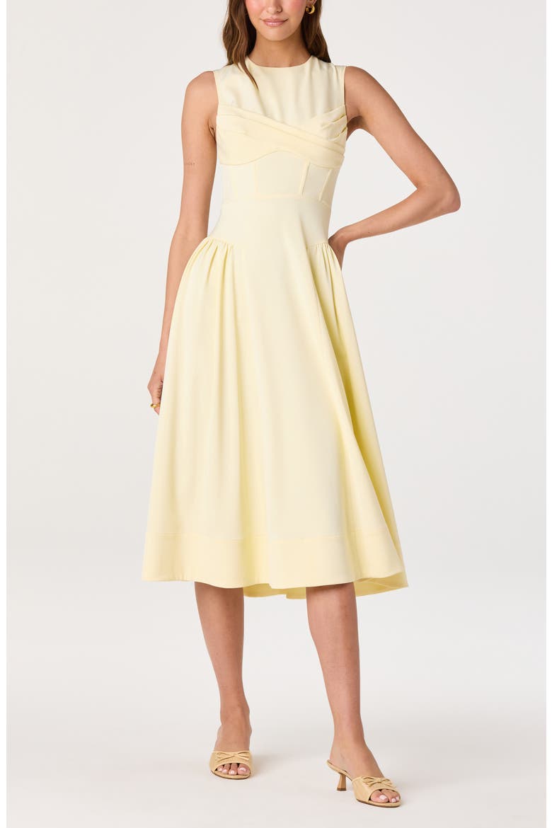 Seraphina Pleated Twist Corset Midi Dress, Alternate, color, BUTTER YELLOW