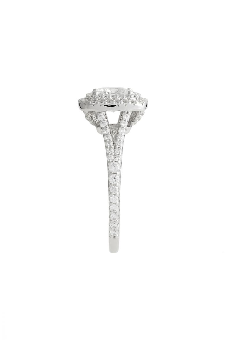 Double Halo Simulated Diamond Ring, Alternate, color, SILVER