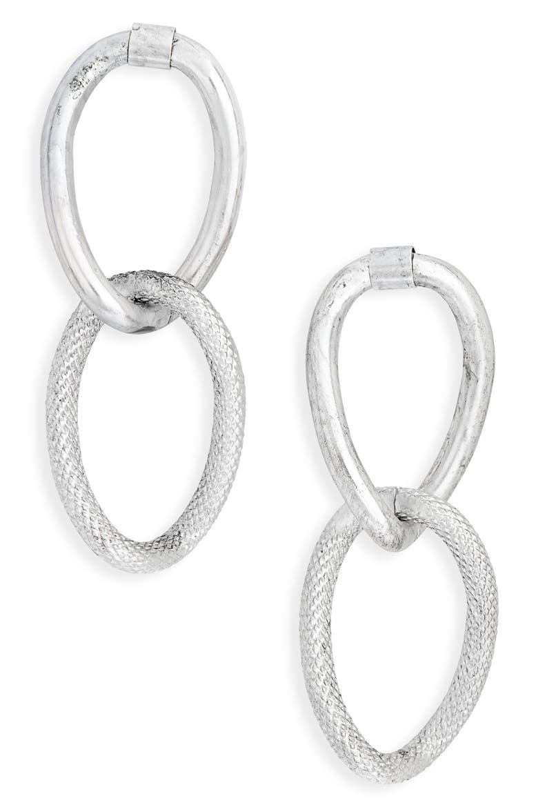 Textured Link Drop Earrings, Main, color, SILVER