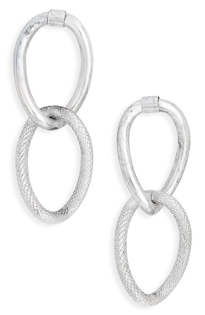 Karine Sultan Textured Link Drop Earrings, Main, color, Silver