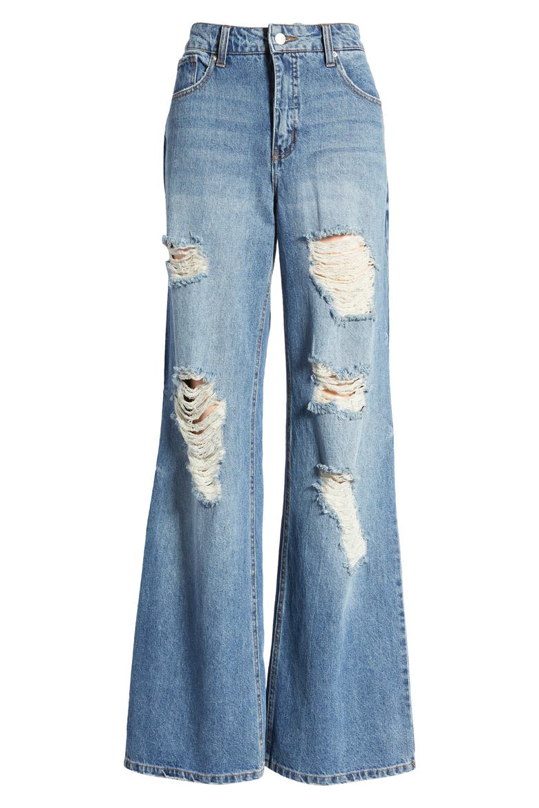 Destroyed High Waist Nonstretch Wide Leg Jeans, Alternate, color, CARLA