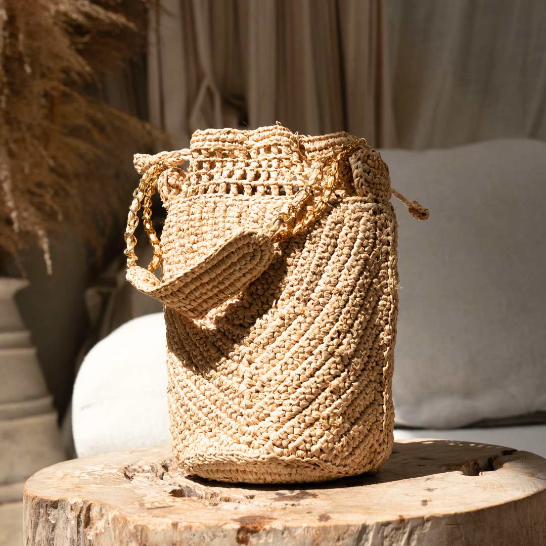 Buckety Raffia Bag, Alternate, color, Caramel