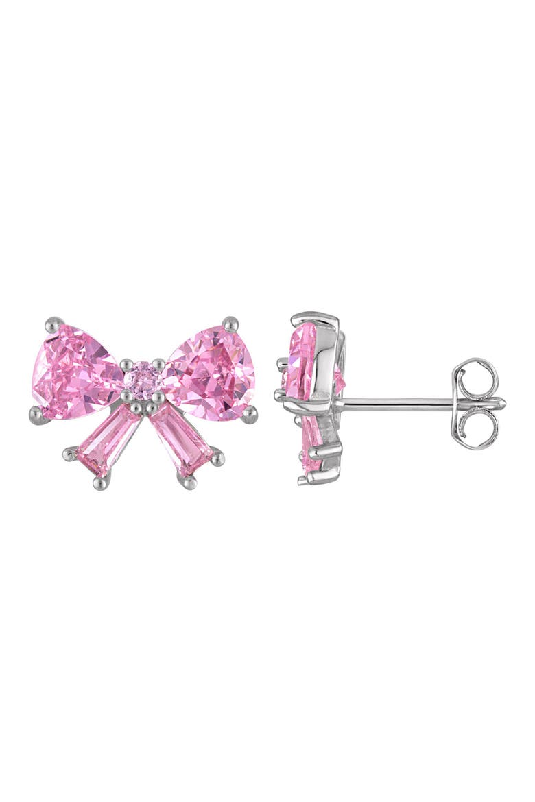 Sterling Silver & Cubic Zirconia Bow Earrings, Main, color, WHITE/PINK