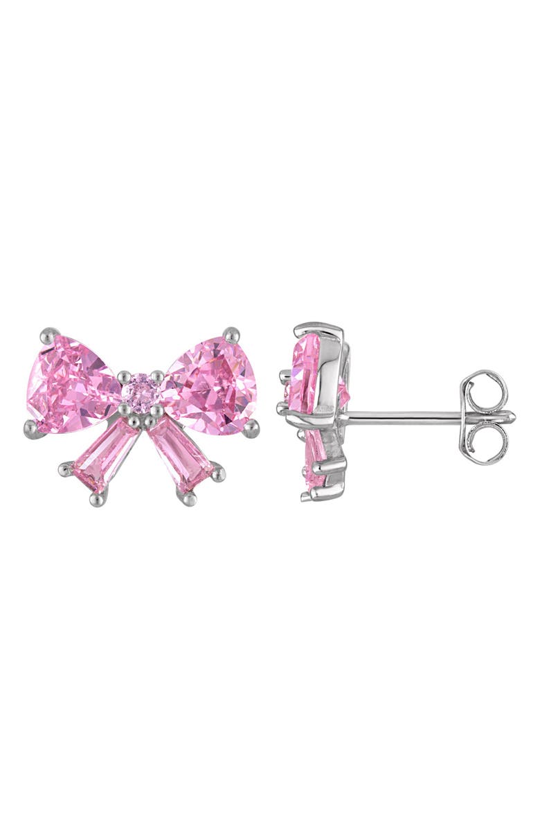 FZN Sterling Silver & Cubic Zirconia Bow Earrings, Main, color, White/Pink