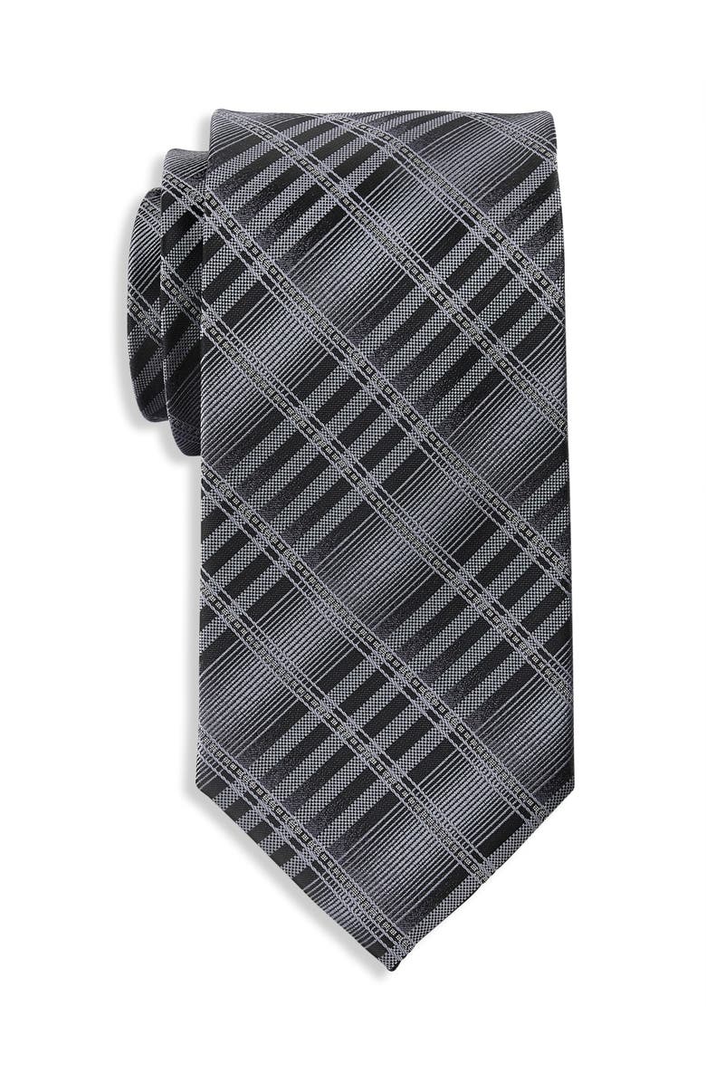 Synrgy by DXL Big & Tall Plaid Ombré Tie, Main, color, Black