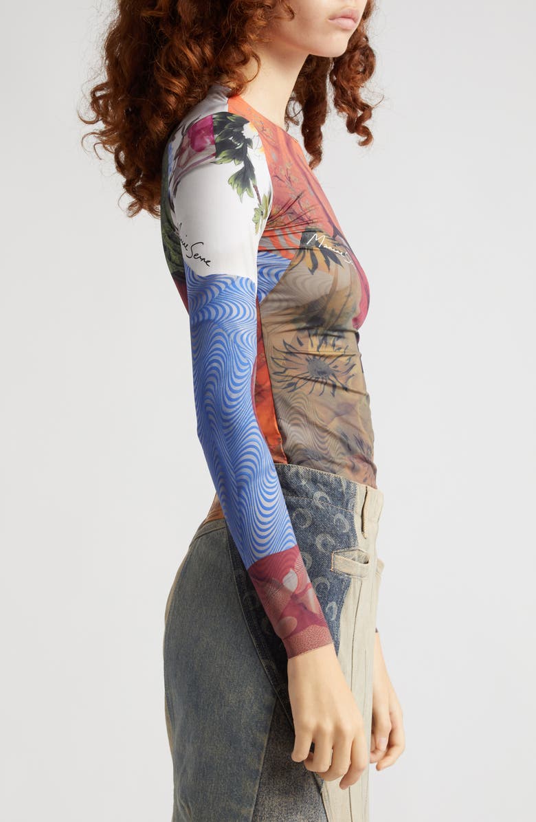 Marine Serre Scarf Print Recycled Jersey Top, Alternate, color,