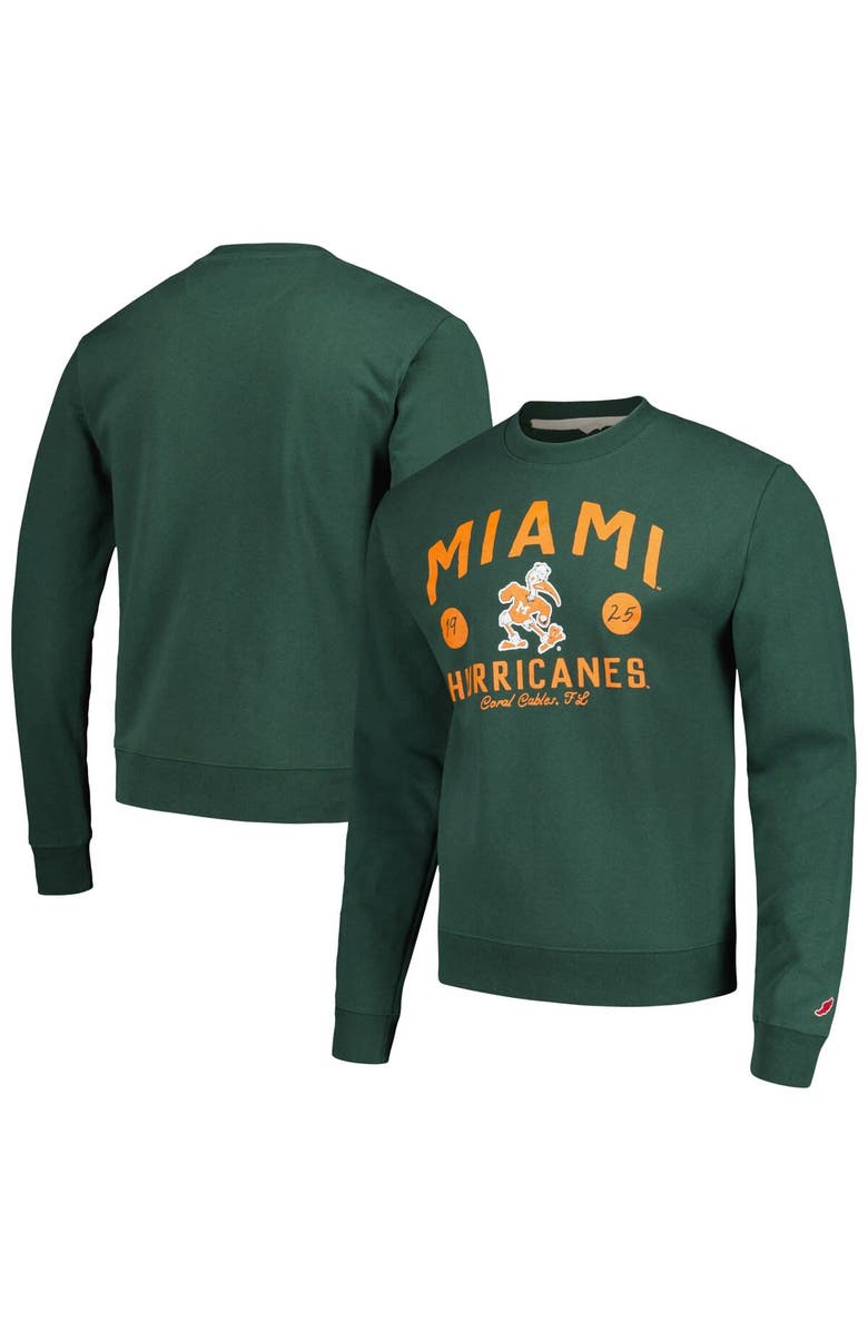 LEAGUE COLLEGIATE WEAR Men's League Collegiate Wear Green Miami Hurricanes Bendy Arch Essential Pullover Sweatshirt, Main, color, Green