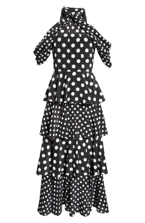 Carolina Herrera Polka Dot Halter Neck Tiered Silk Midi Dress