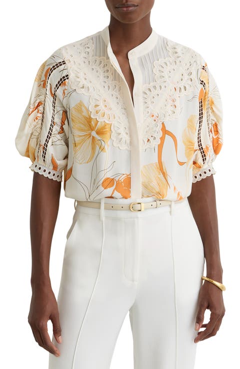 Louisa Cutwork Overlay Floral Button-Up Shirt