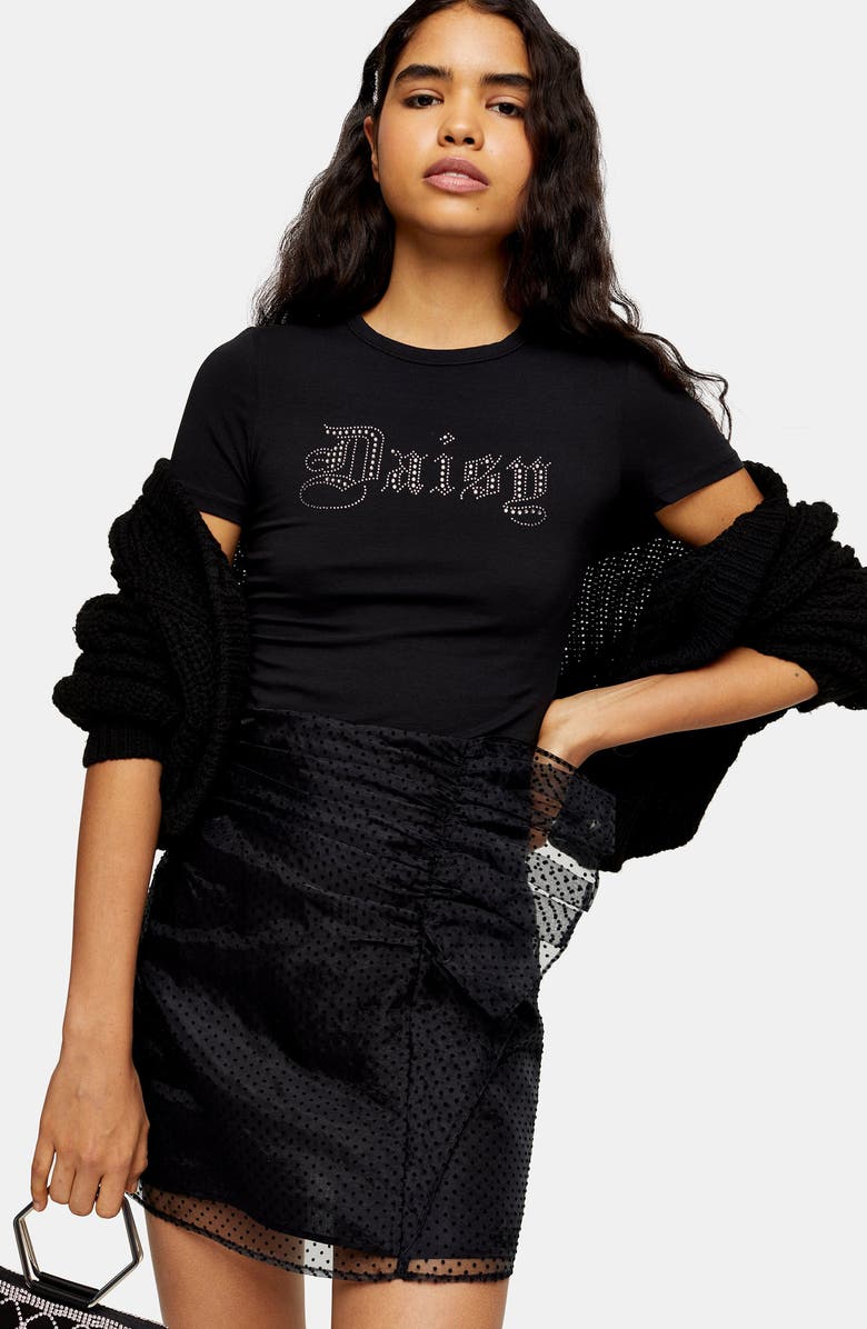 Topshop Organza Spot Miniskirt, Alternate, color,