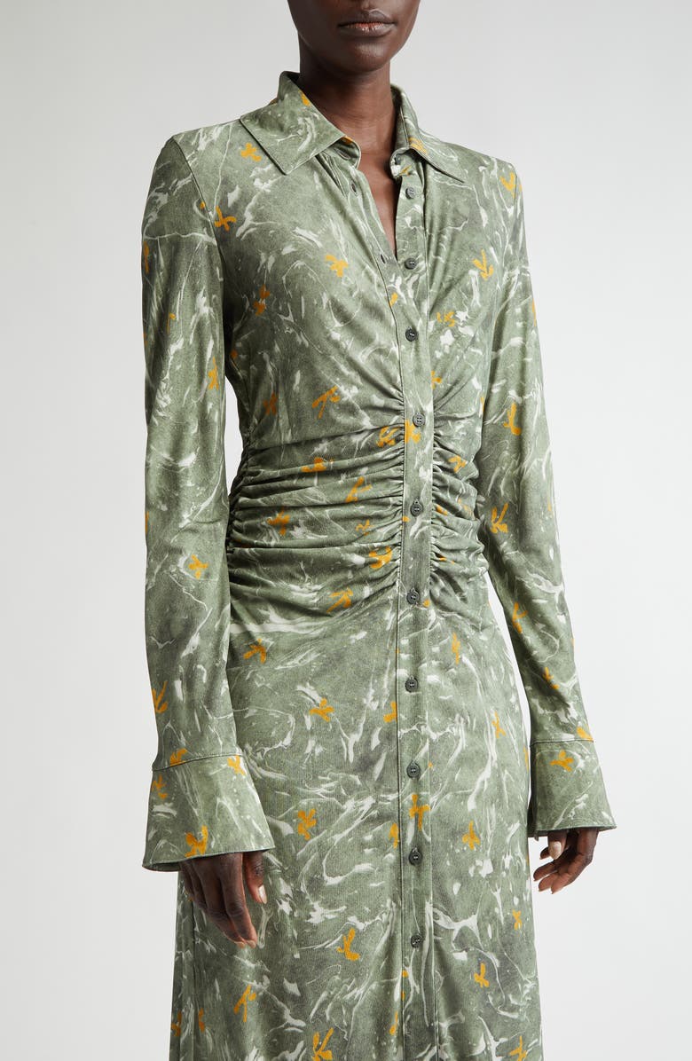 Altuzarra Claudia Marbled Floral Print Ruched Long Sleeve Jersey Shirtdress, Alternate, color,