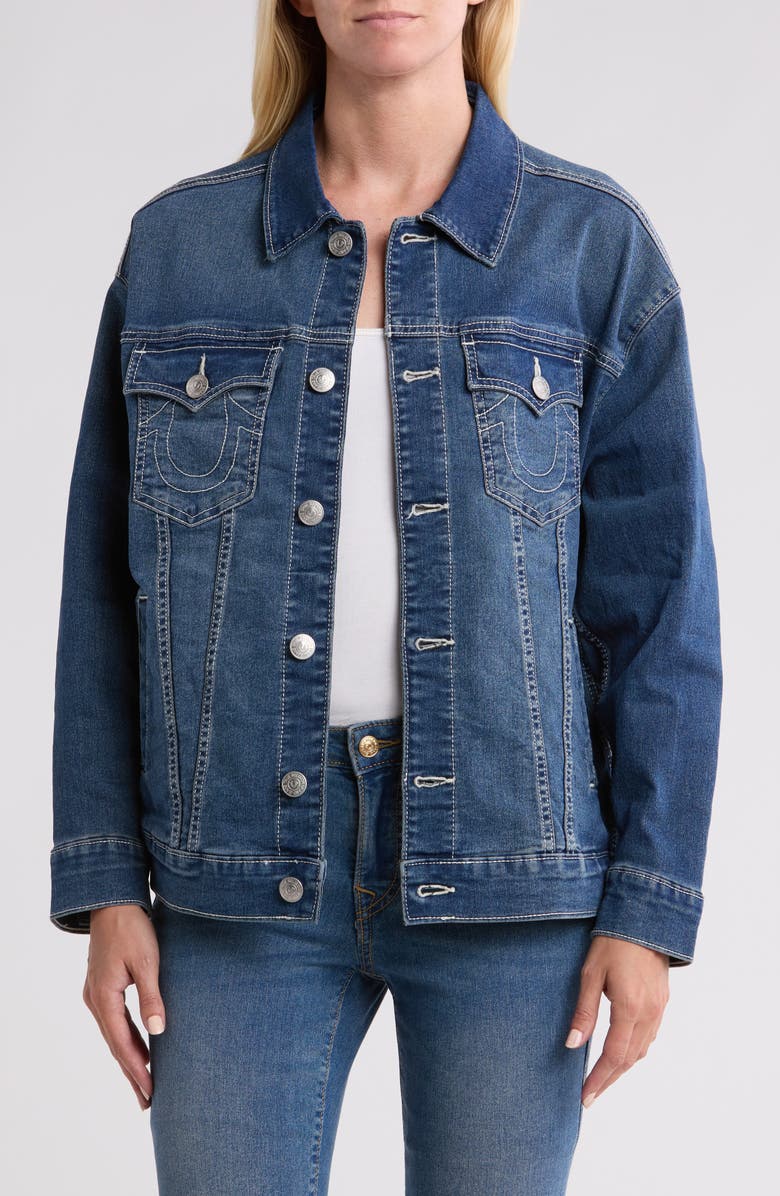 True Religion Oversized Denim Trucker Jacket, Main, color, 