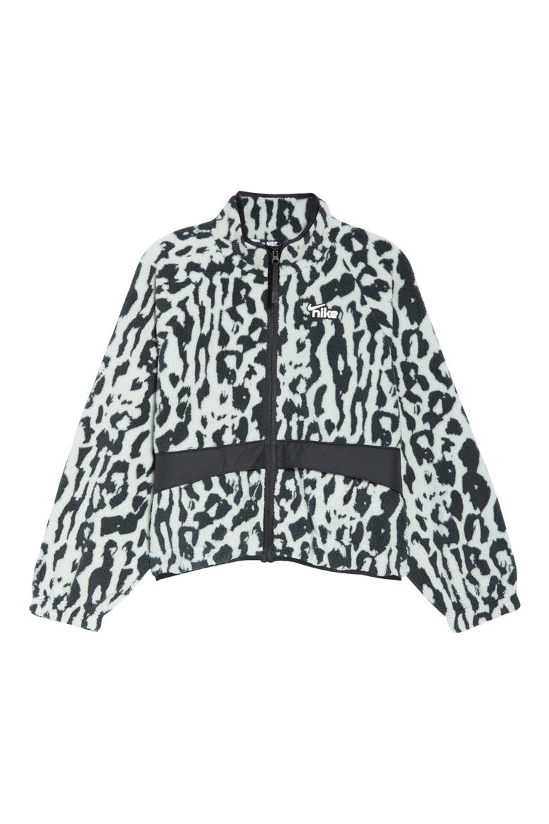 Sportswear Animal Print Fleece Jacket, Alternate, color, DK SMOKE GREY/ BLACK/ WHITE