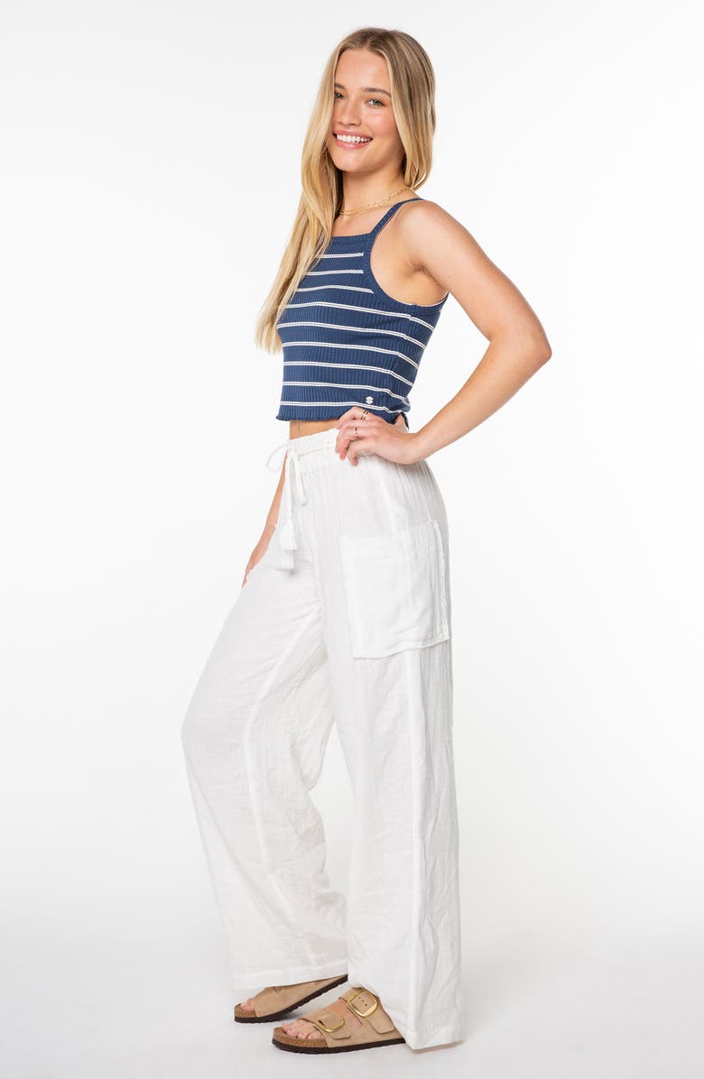 Roxy Sea Goldie Wide Leg Cotton Pants, Alternate, color, Snow White Solid