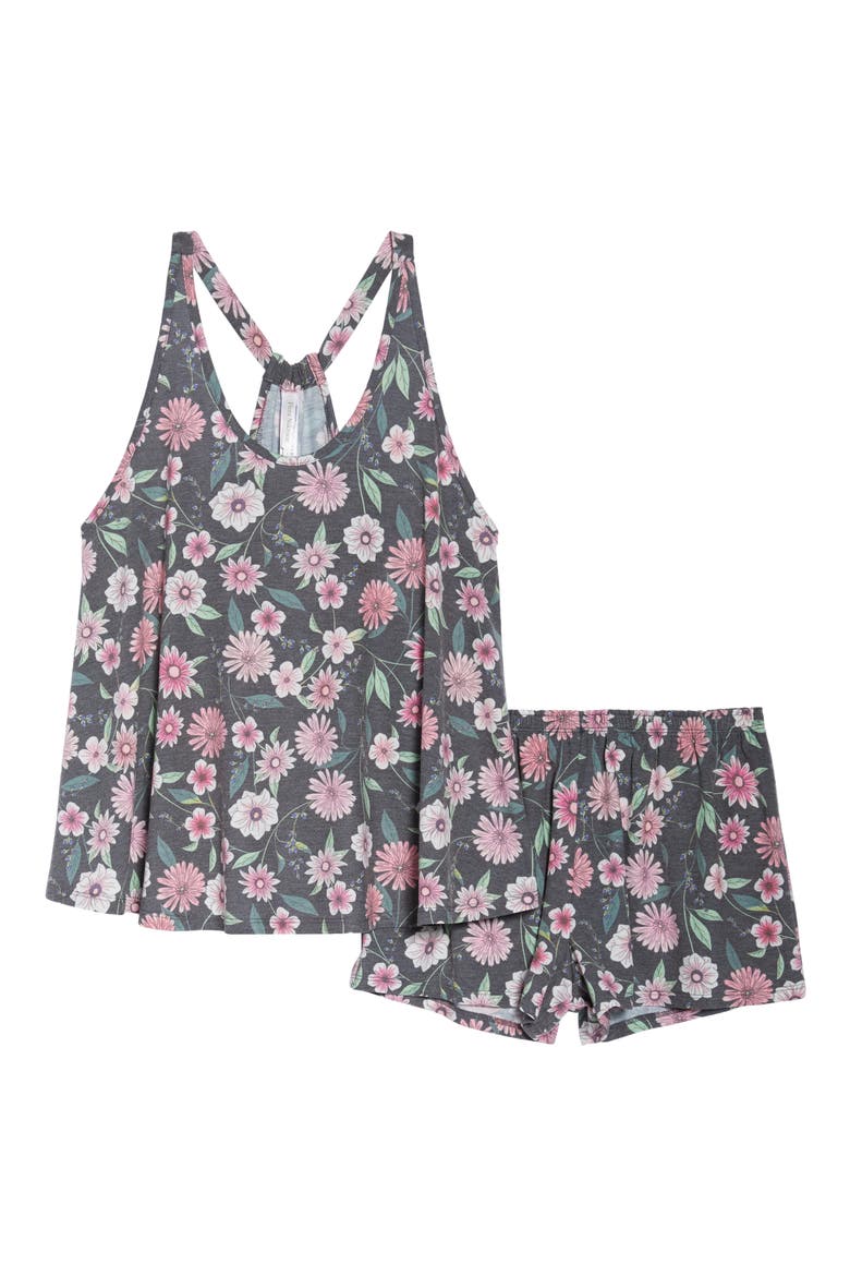 Stephanie II Floral Print Short Pajamas, Alternate, color, BLACK