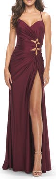 La Femme Jersey Long Prom Dress with Trendy Waist Cut Outs