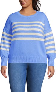 Lands' End Plus Size Cotton Drifter Novelty Jacquard Crew Neck Sweater