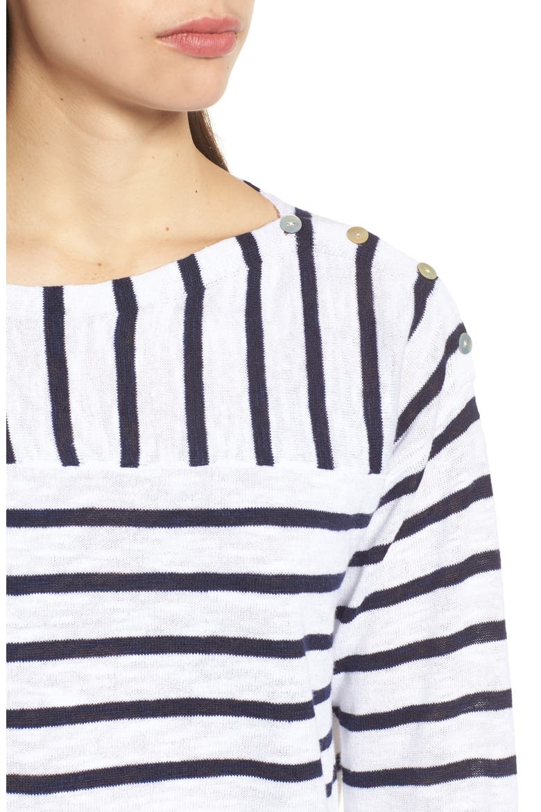 Stripe Organic Linen & Cotton Sweater, Alternate, color, WHITE MIDNIGHT