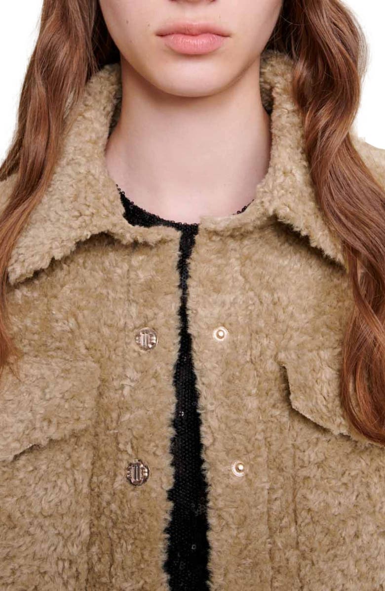 maje Belia Mixed Media Faux Fur Jacket, Alternate, color, 