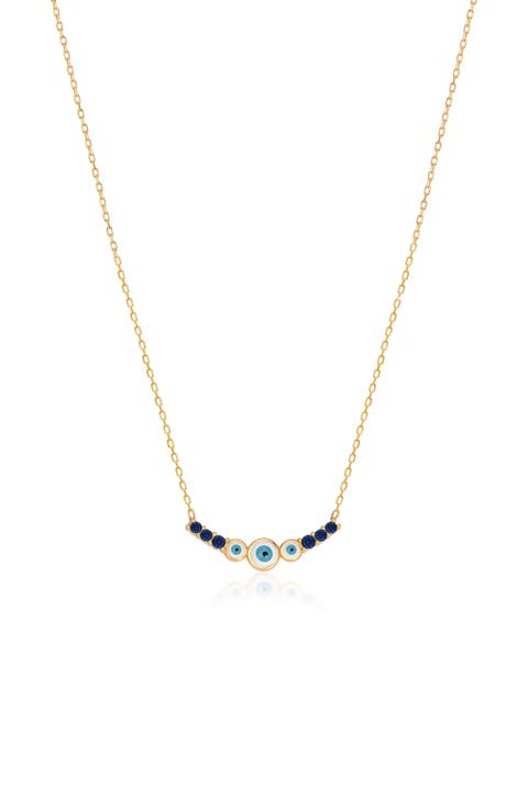 14K Gold Vermeil CZ Enamel Evil Eye Necklace