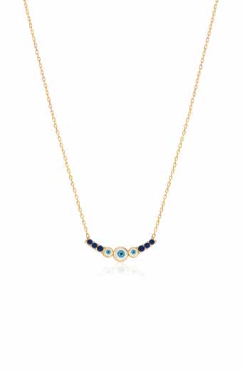 GABI RIELLE 14K Gold Vermeil CZ Enamel Evil Eye Necklace