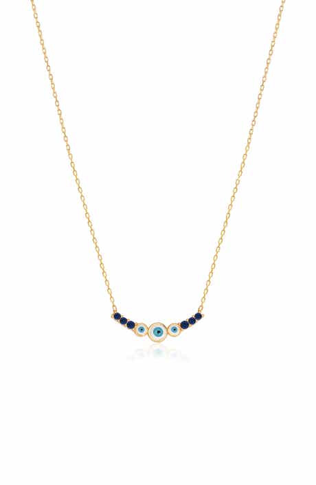 GABI RIELLE 14K Gold Vermeil CZ Enamel Evil Eye Necklace