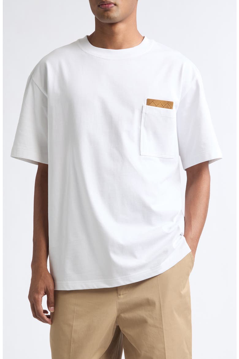 Pima Cotton Pocket T-Shirt with Intrecciato Suede Patch, Main, color, 9000 WHITE