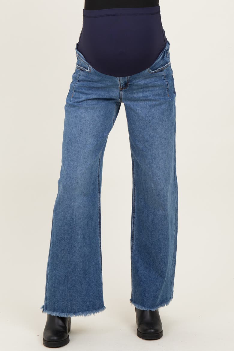 Fray Hem Wide Leg Maternity Jeans, Alternate, color, Navy Blue