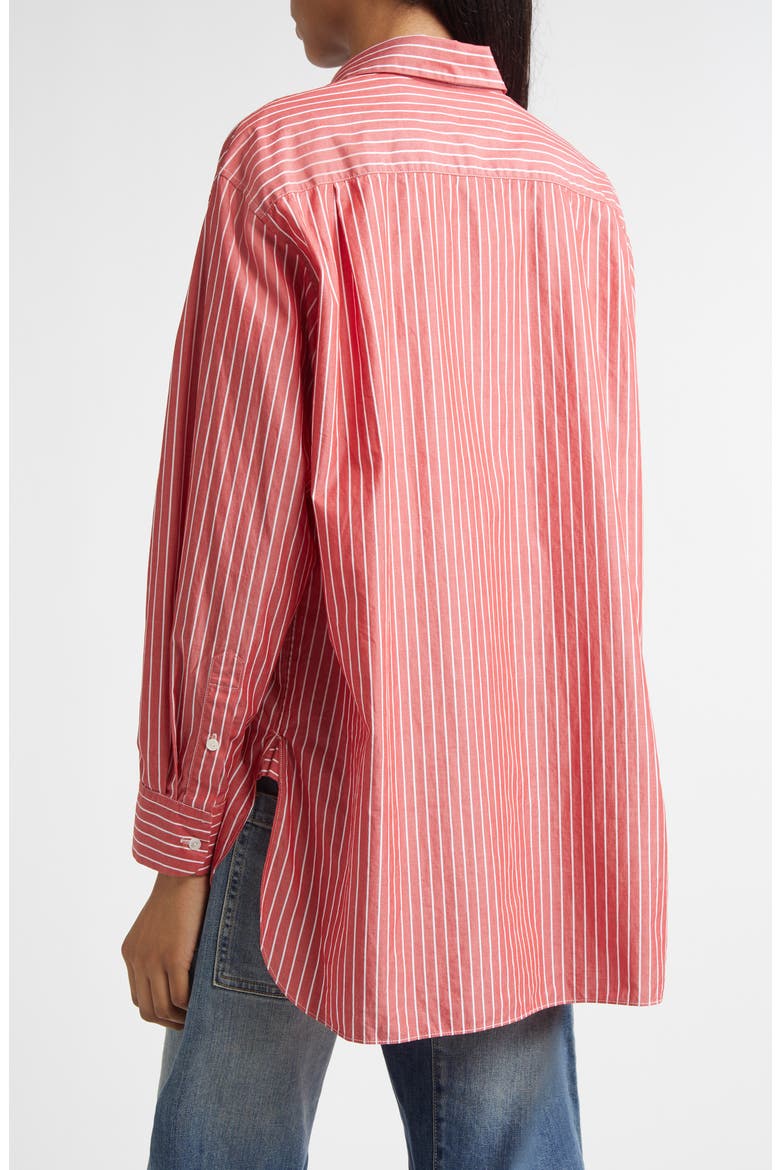 Yorke Stripe High-Low Cotton Poplin Button-Up Shirt, Alternate, color, RED AND WHITE STRIPE