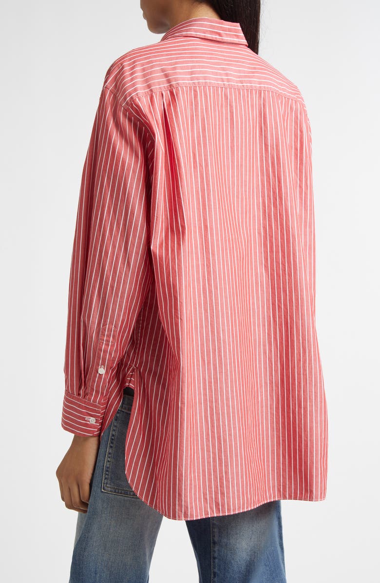 Nili Lotan Yorke Stripe High-Low Cotton Poplin Button-Up Shirt, Alternate, color, Red And White Stripe