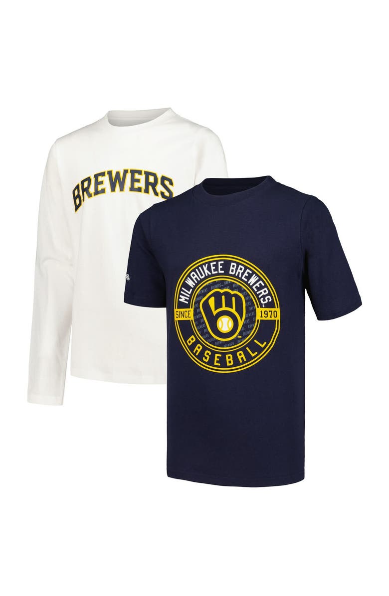 STITCHES Youth Stitches Navy/White Milwaukee Brewers T-Shirt Combo Set, Main, color, 