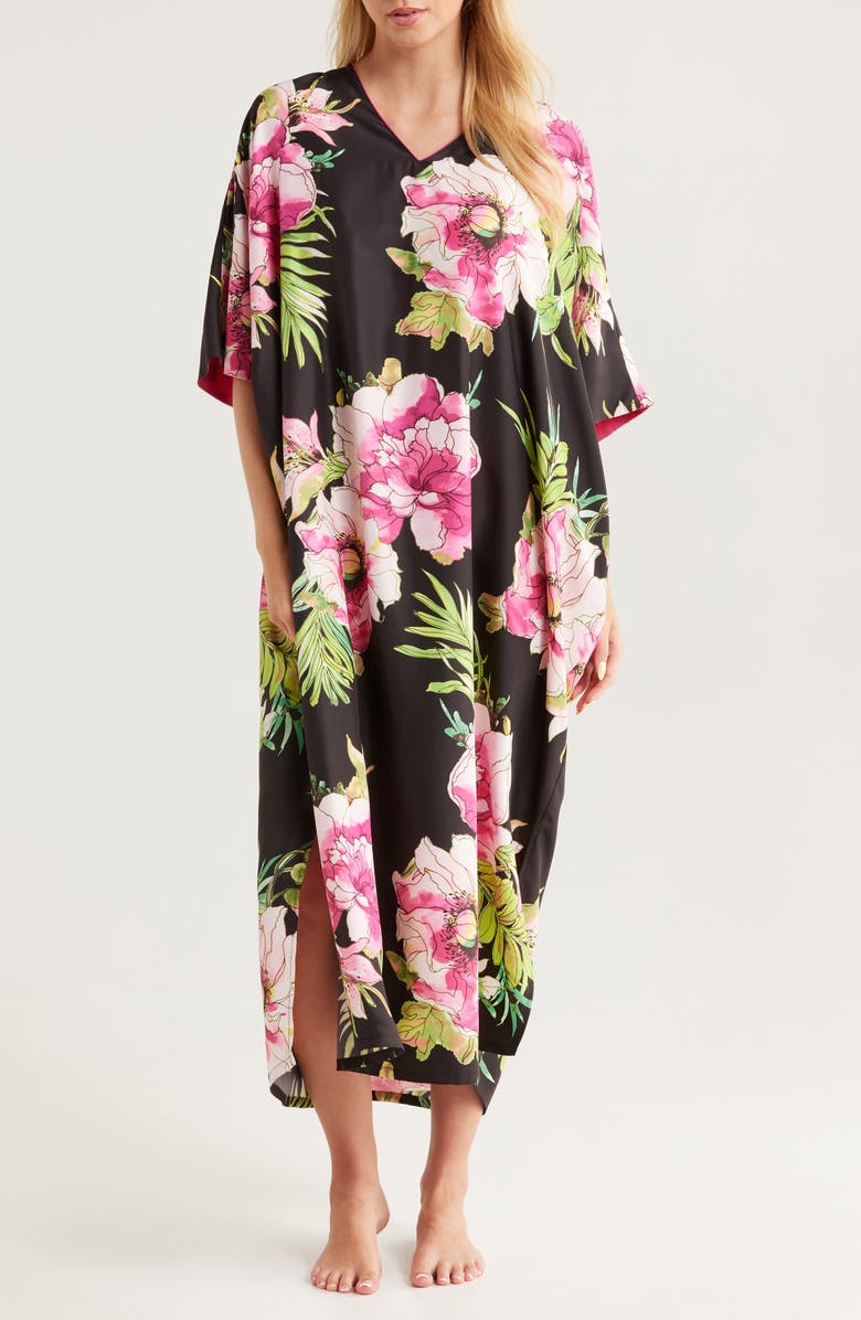 Natori Sonomi Floral Matte Satin Caftan Nightgown, Main, color, 