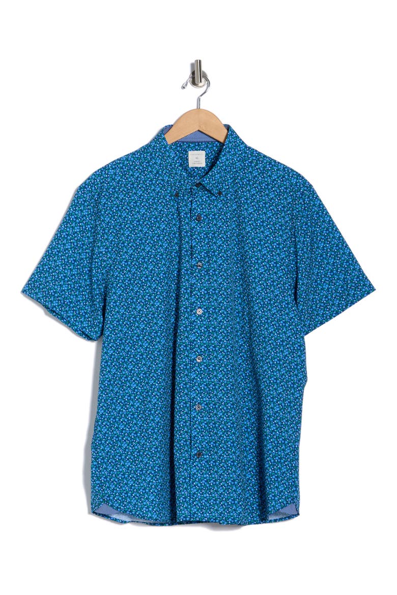 Slim Fit Large Floral Short Sleeve Button-Down Shirt, Alternate, color, NAVY/ GREEN