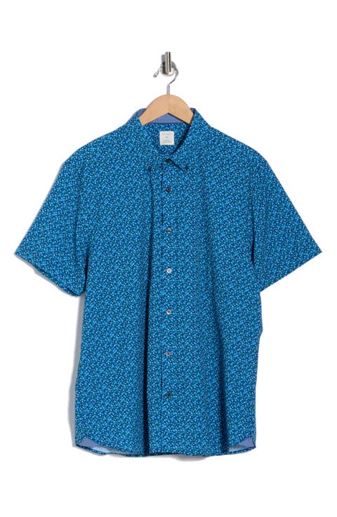 Slim Fit Large Floral Short Sleeve Button-Down Shirt