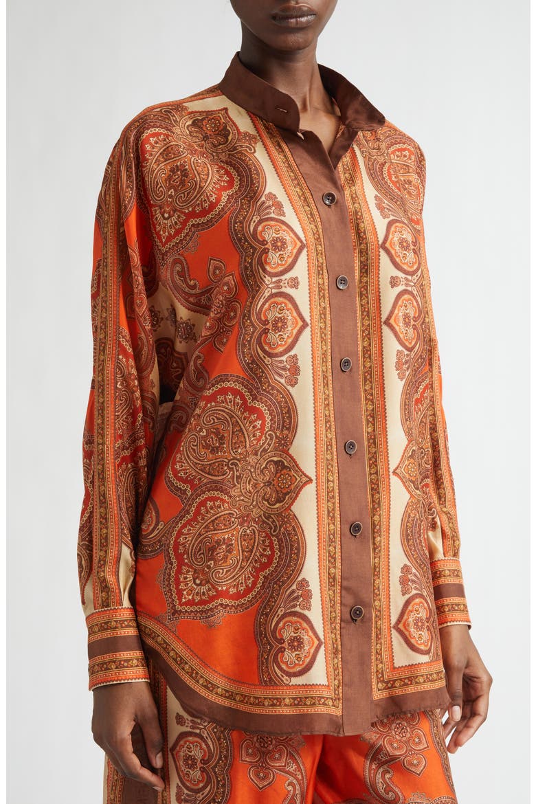 Mahon Paisley Print Habutai Silk Button-Up Shirt, Alternate, color, TANGERINE PAISLEY