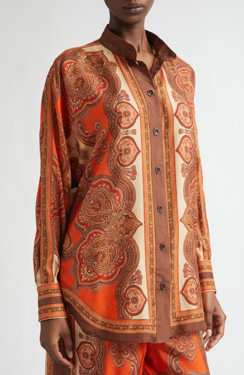 Zimmermann Mahon Paisley Print Habutai Silk Button-Up Shirt, Alternate, color, Tangerine Paisley