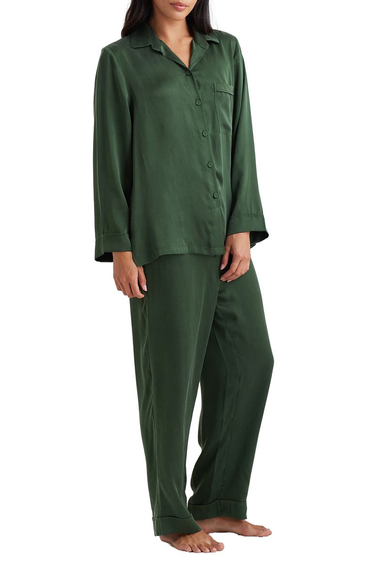 Audrey Mulberry Silk Pajamas, Alternate, color, FOREST GREEN