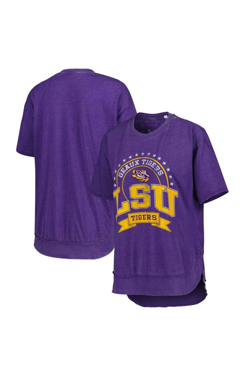 PRESSBOX Women's Pressbox Heather Purple LSU Tigers Vintage Wash Poncho Captain T-Shirt, Main, color, 