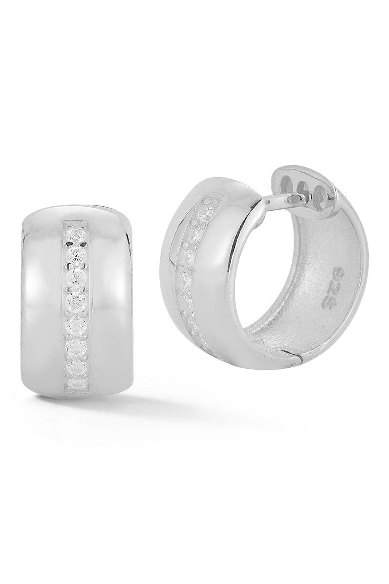 Cubic Zirconia Huggie Hoop Earrings, Main, color, SILVER