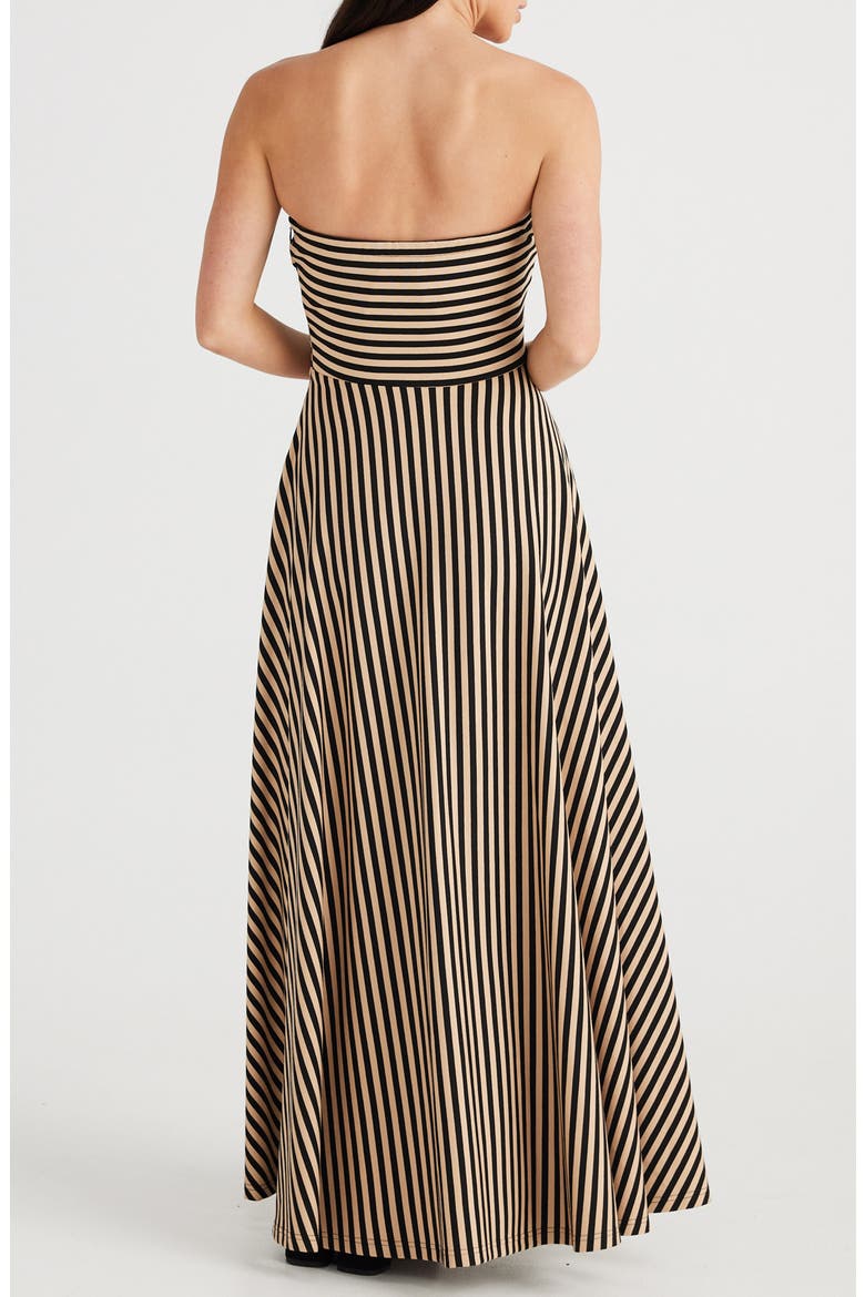 Thandie Stripe Strapless Maxi Dress, Alternate, color, TAN WITH BLACK STRIPE