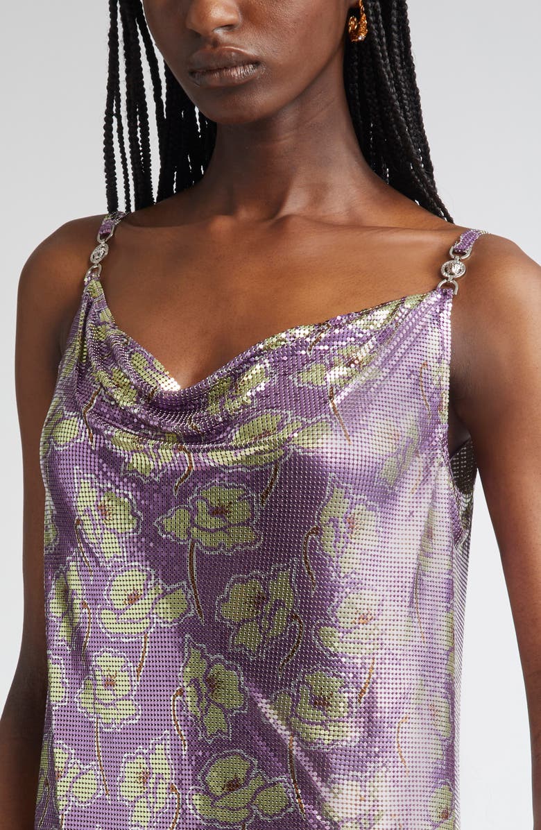 Versace Poppies Metallic Mesh Cocktail Dress, Alternate, color,